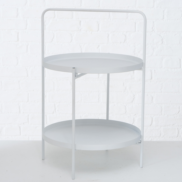 Matt White Metal Etagere Shelf 2 Tier Contemporary Powder Coated Round